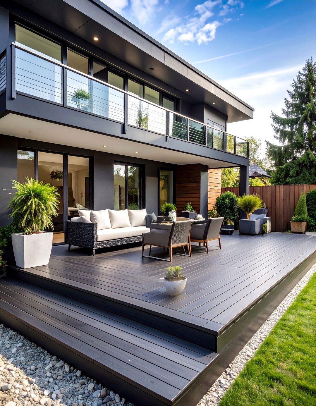 Charcoal Black Deck with Contemporary Drama - 25 Deck Color Ideas
