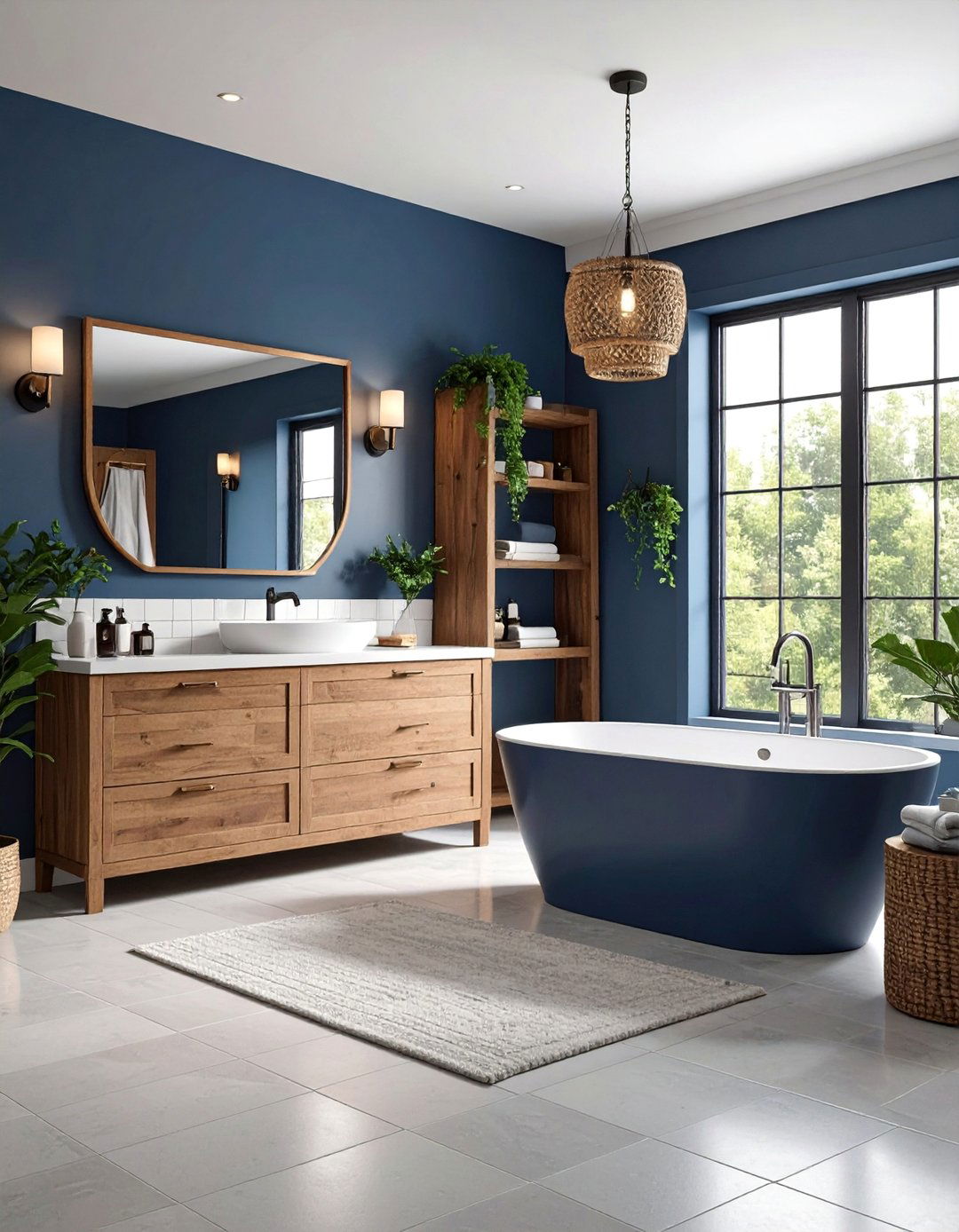 Charcoal Blue Bathroom with White Subway Tiles - 25 Bathroom Color Ideas