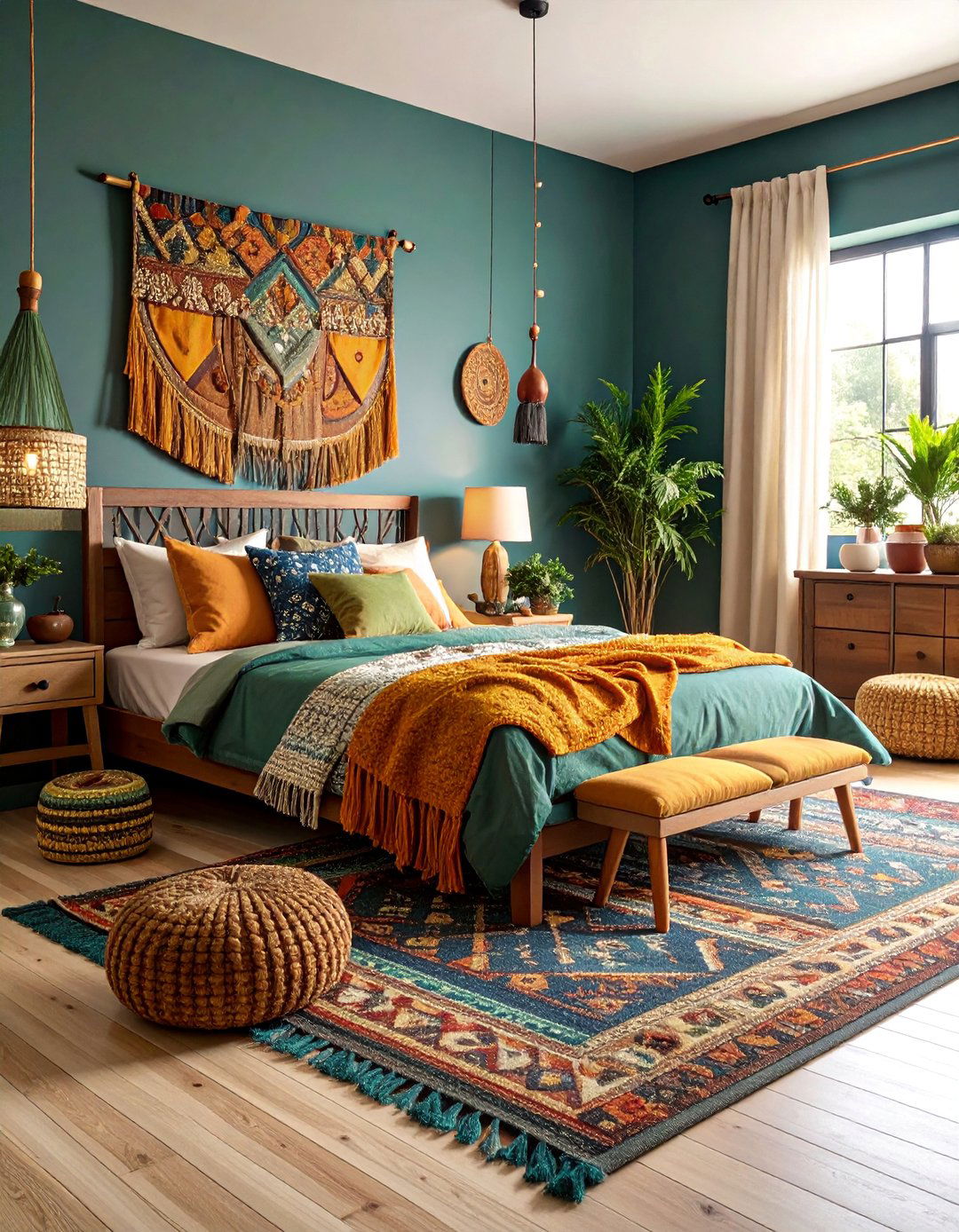 Charcoal Bohemian Bedroom with Global Textiles - 25 Charcoal Bedroom Ideas