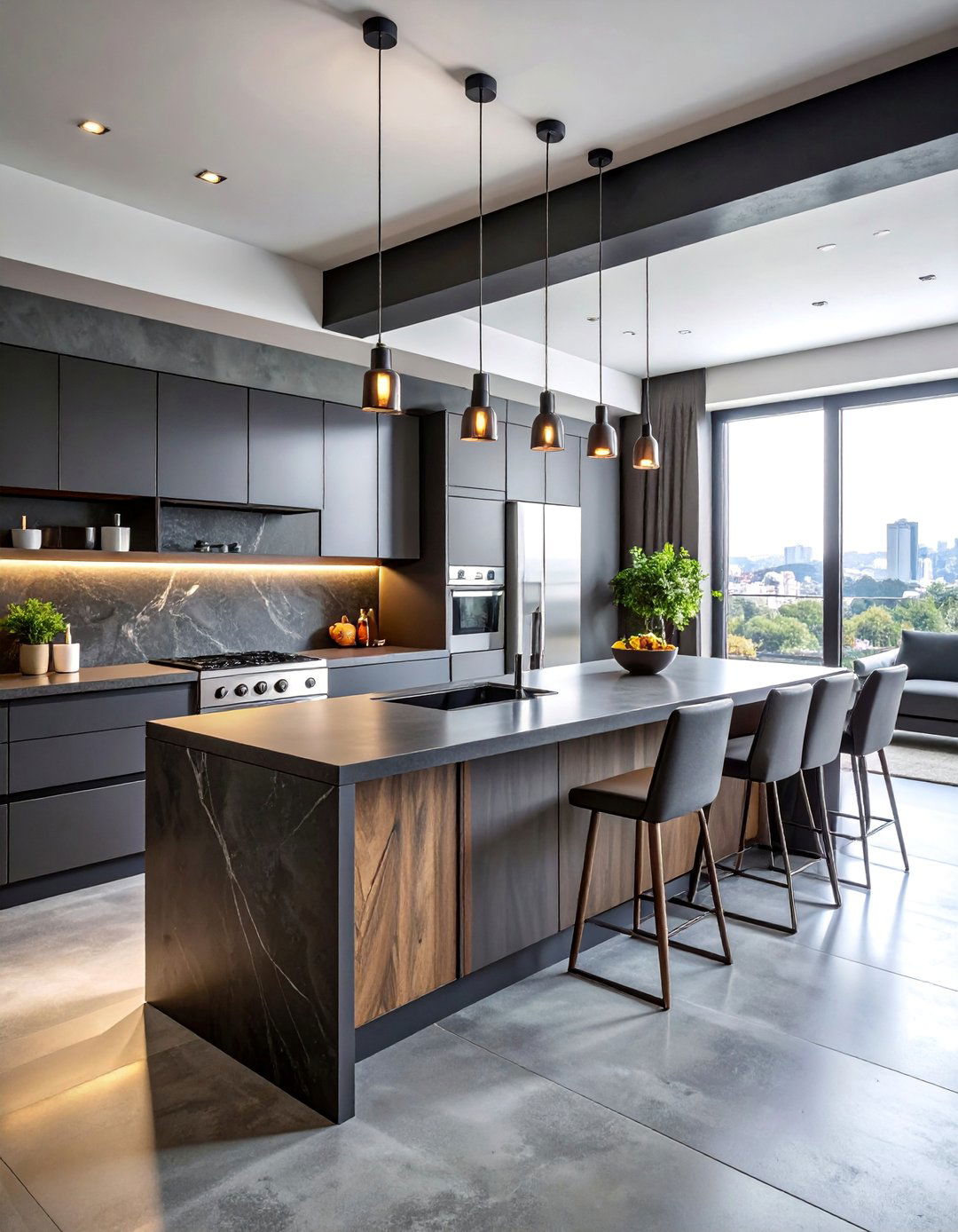 Charcoal Concrete Countertops with Geometric Patterns - 25 Concrete Countertop Ideas