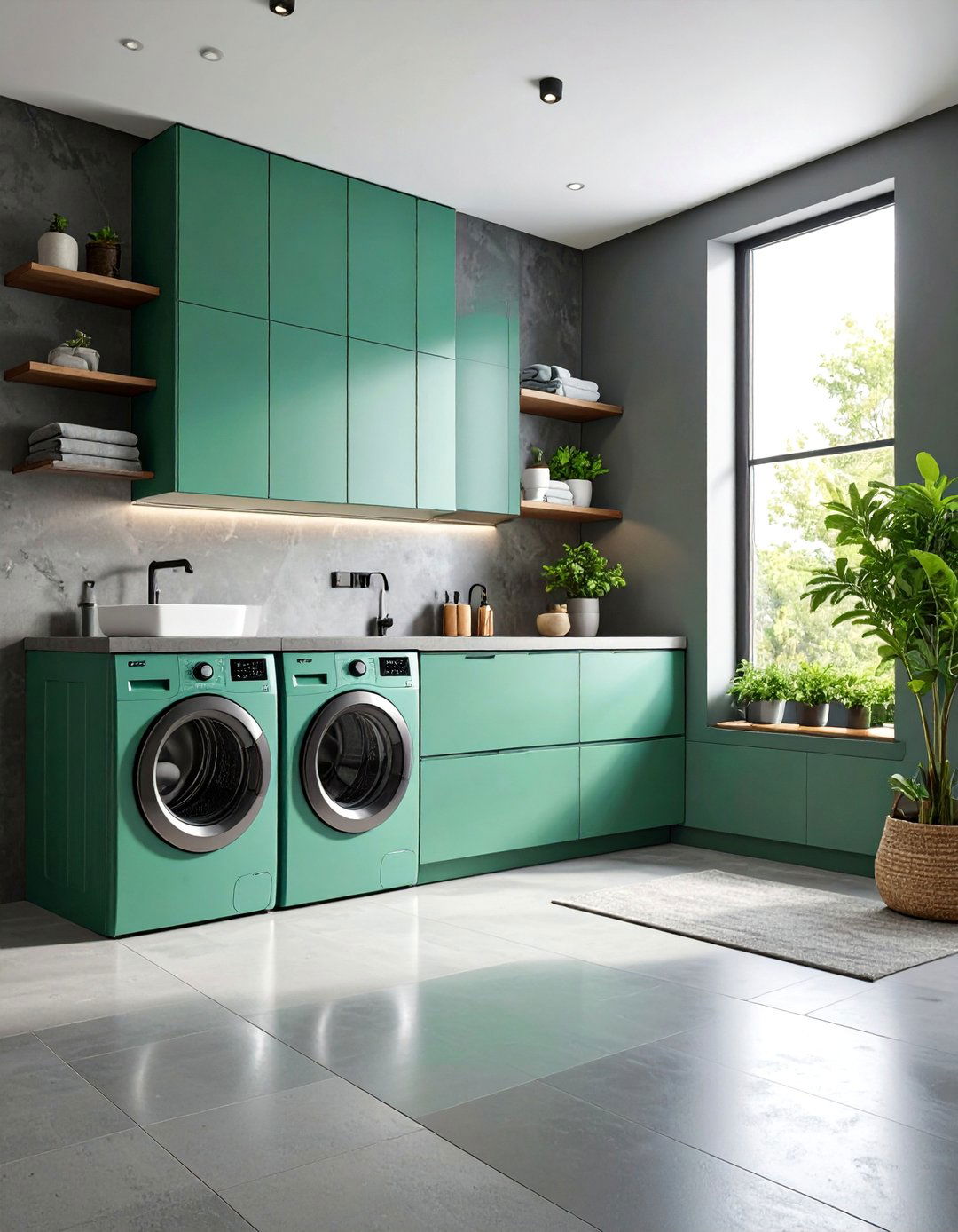 Charcoal Concrete Modern Laundry Room - 25 dark & moody laundry room ideas