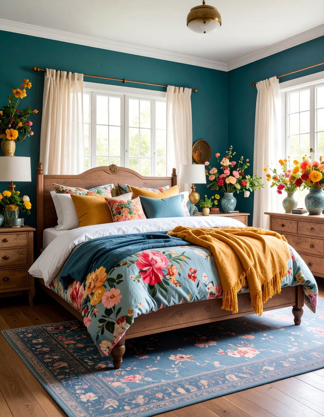 Charcoal Cottage Bedroom with Floral Accents - 25 Charcoal Bedroom Ideas