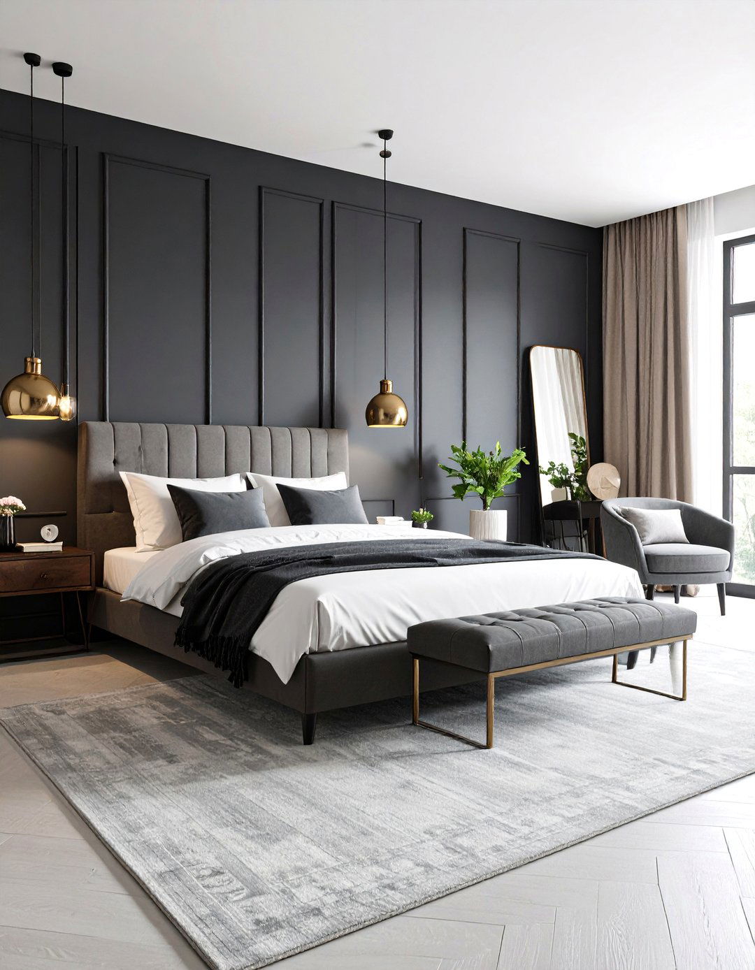 Charcoal Gray Bedroom with Industrial Touches - 25 Bedroom Paint Colors