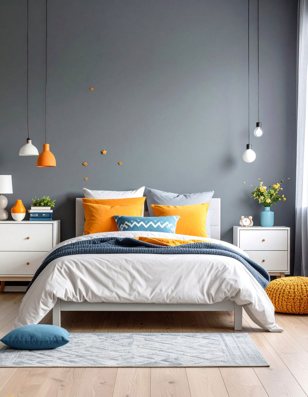 Charcoal Gray Boys Bedroom with Bold Color Pops - 25 Boys Room Paint Ideas