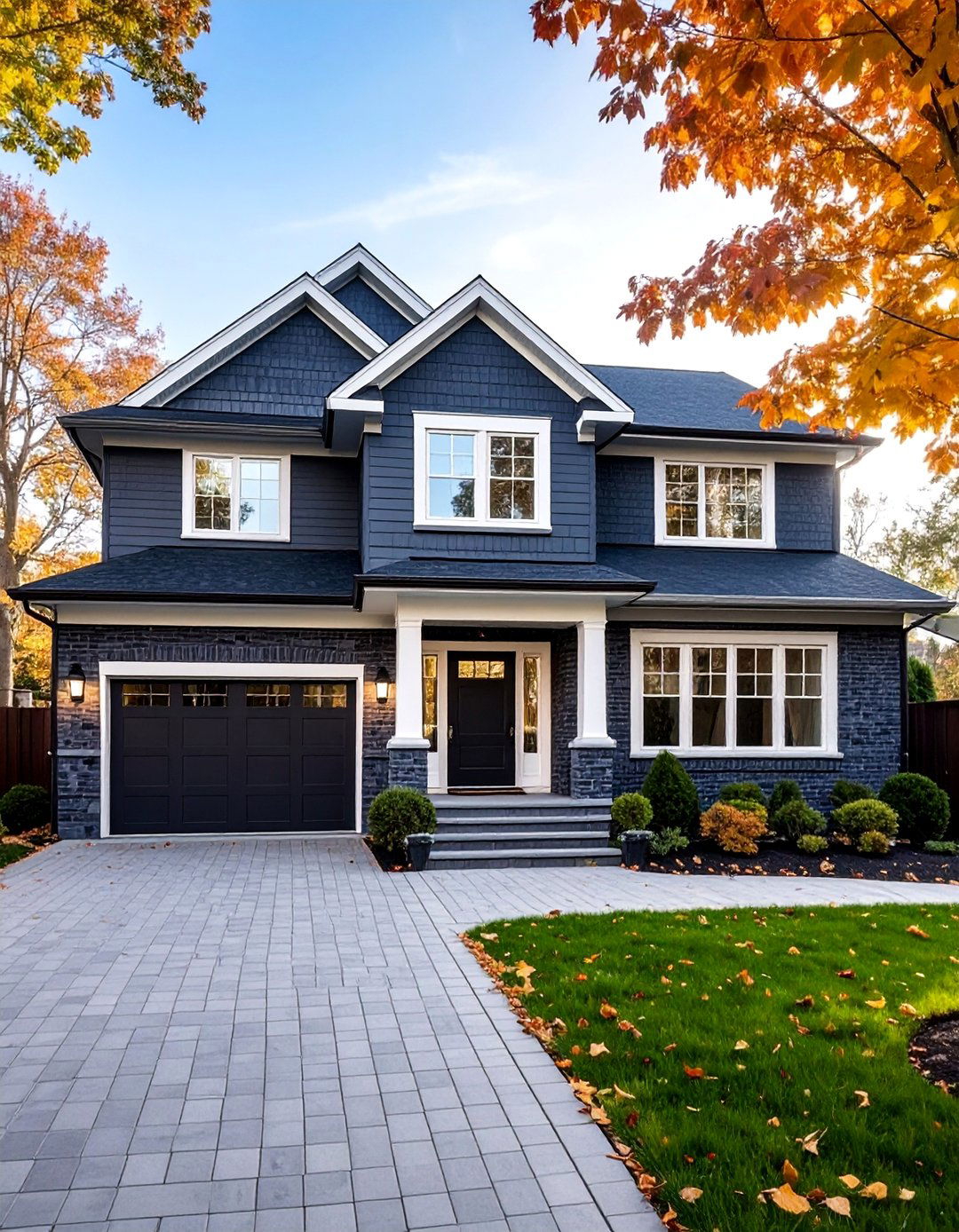Charcoal Gray Brick with Bright White Details - 25 Exterior Brick and Paint Color Combinations