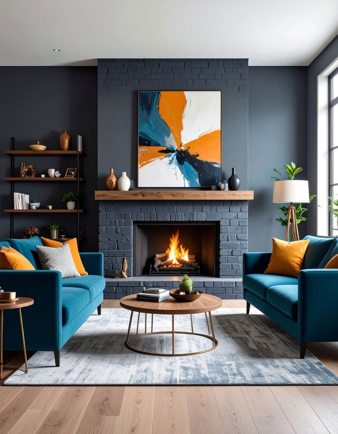 Charcoal Gray Contemporary Fireplace - 25 Painted Brick Fireplace Ideas