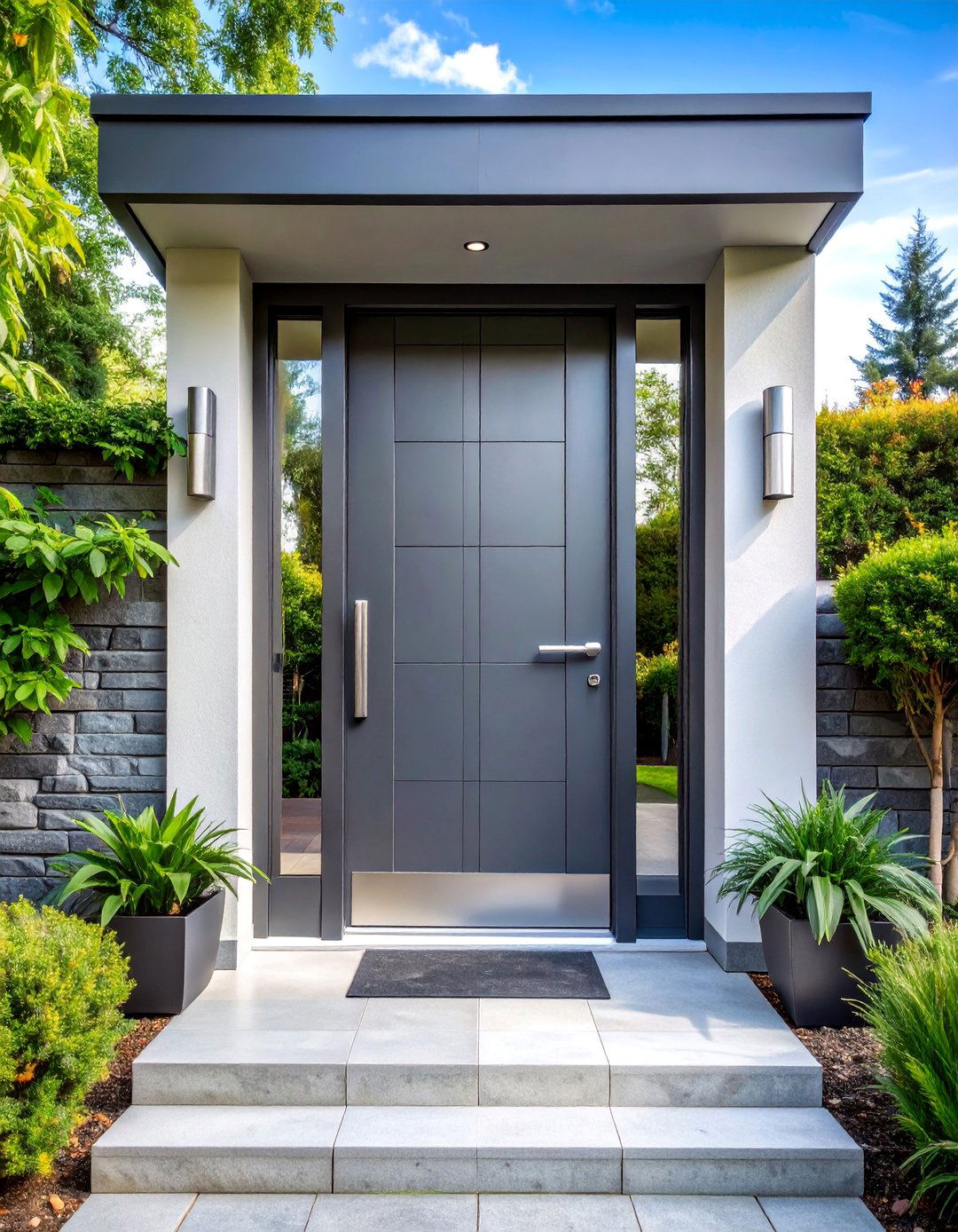 Charcoal Gray Door with Stainless Steel Accents - 25 Door Painting Ideas