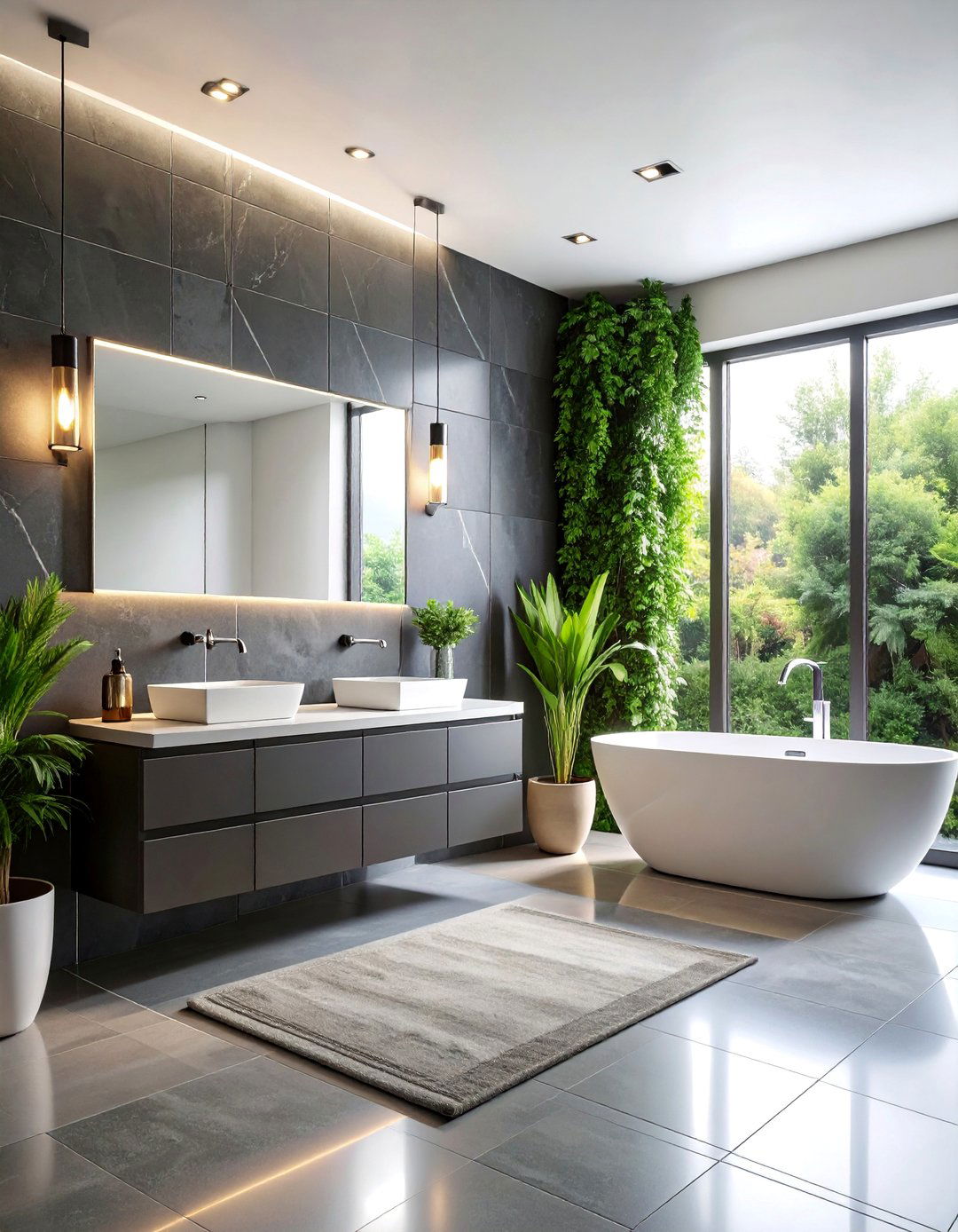 Charcoal Gray Half Wall Urban Sophistication - 25 Half-wall Tile Bathroom Ideas