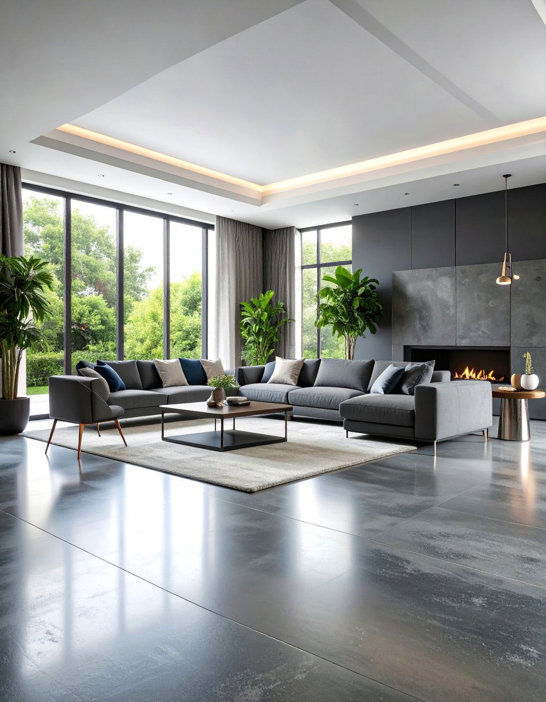 Charcoal Gray High Contrast Monochromatic Floor - 25 Indoor Concrete Floor Paint Ideas