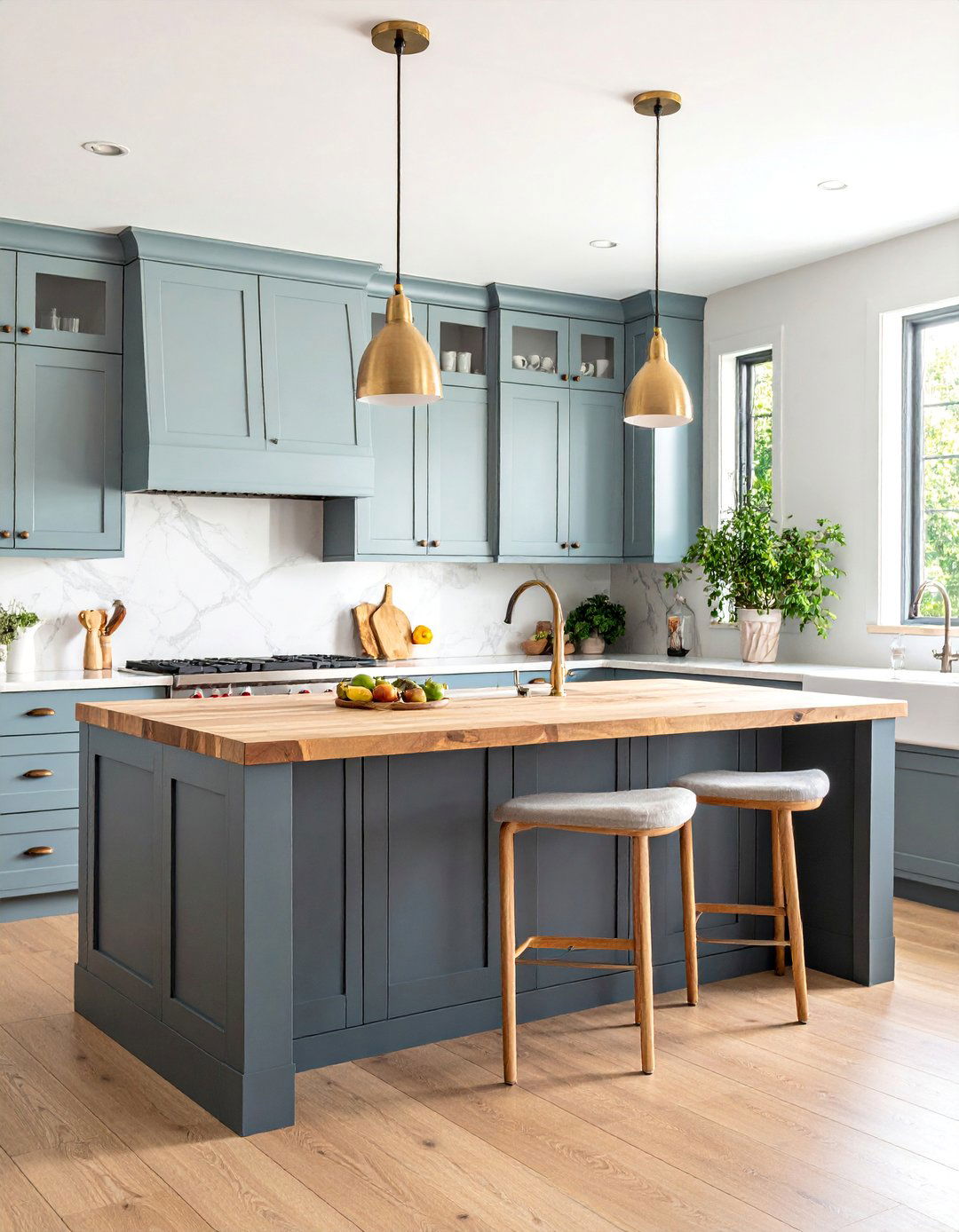 Charcoal Gray Island with Light Gray Perimeter Cabinets - 25 Farmhouse Kitchen With Gray Cabinets Ideas