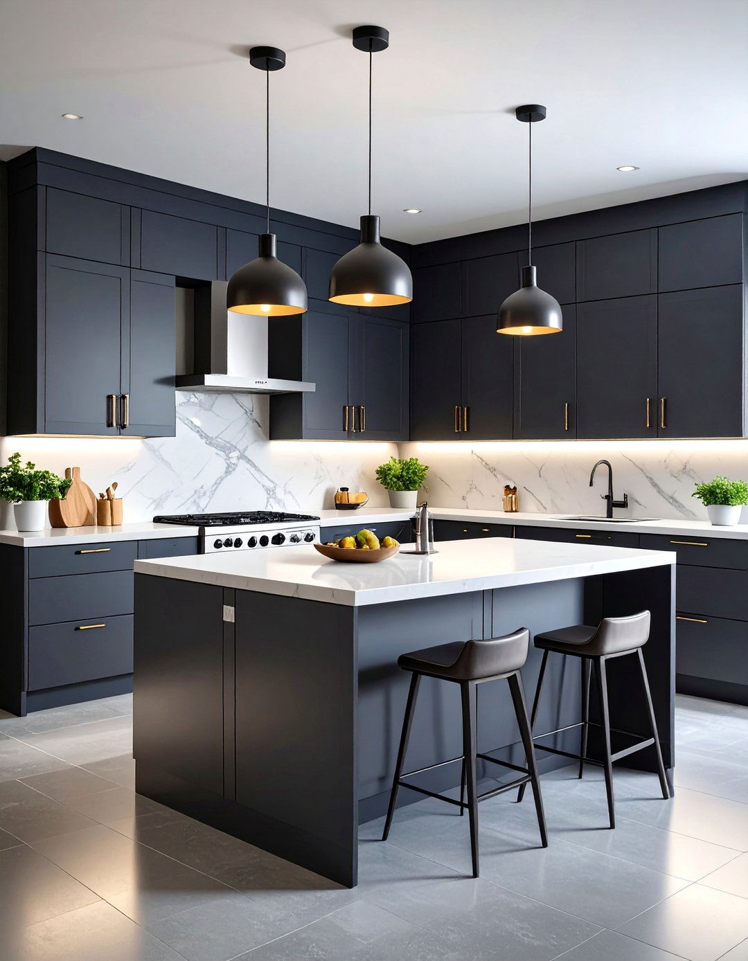 Charcoal Gray Kitchen Cabinets with Light Countertops - 25 Kitchen Cabinet Color Ideas