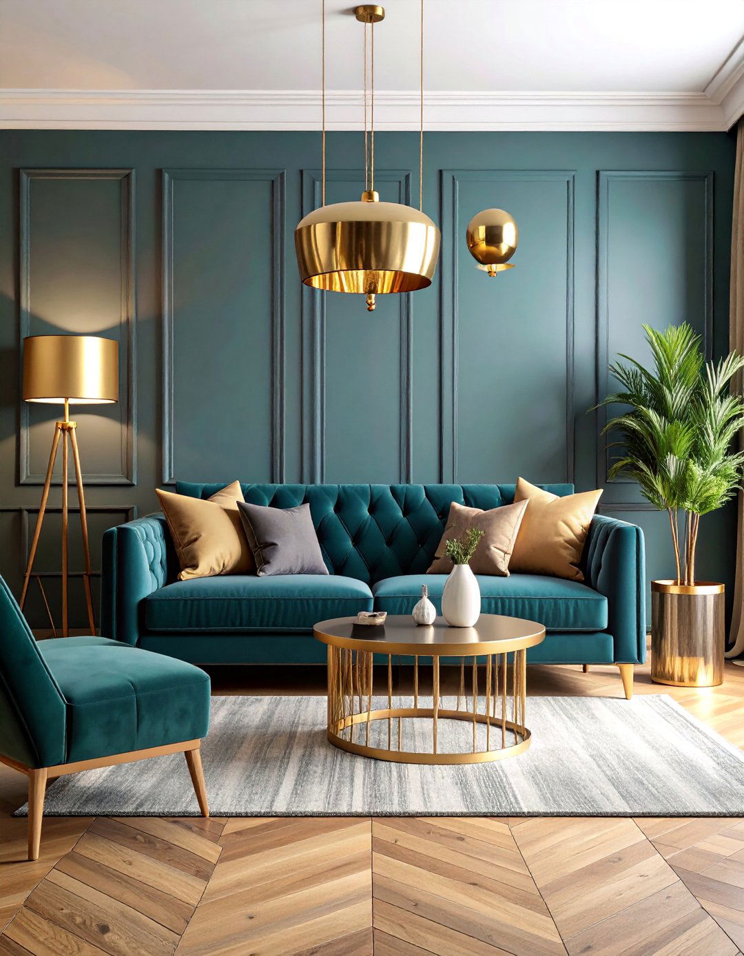 Charcoal Gray Living Room with Brass Accents - 25 Gray Living Room Ideas
