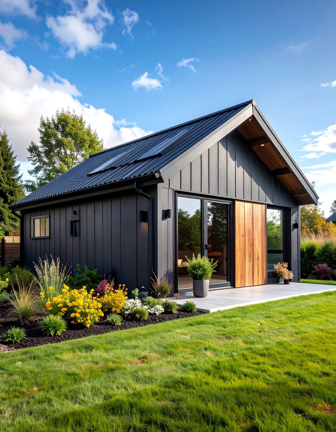 Charcoal Gray Shed with Black Metal Roofing - 25 Shed Color Ideas