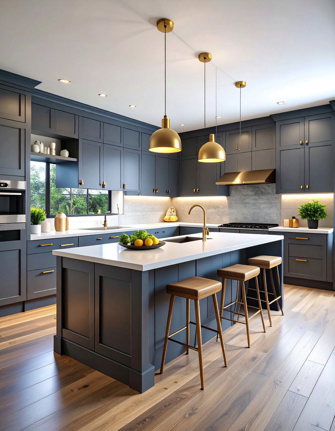 Charcoal Gray Shiplap Island with Brass Hardware Accents - 25 Kitchen Shiplap Ideas With Kitchen Island Ideas