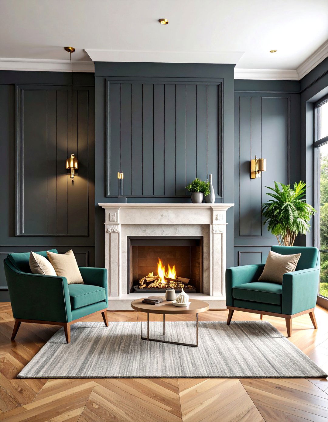 Charcoal Gray Shiplap with Brass Accents - 25 Fireplace Accent Wall Ideas
