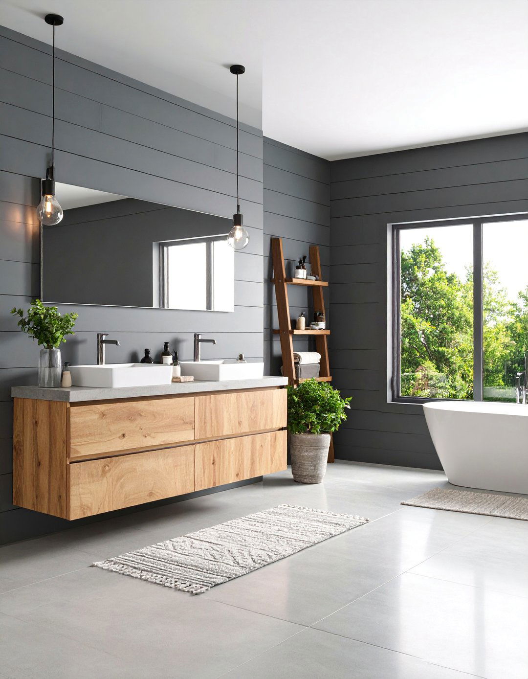 Charcoal Gray Shiplap with Contemporary Design - 25 shiplap bathroom ideas