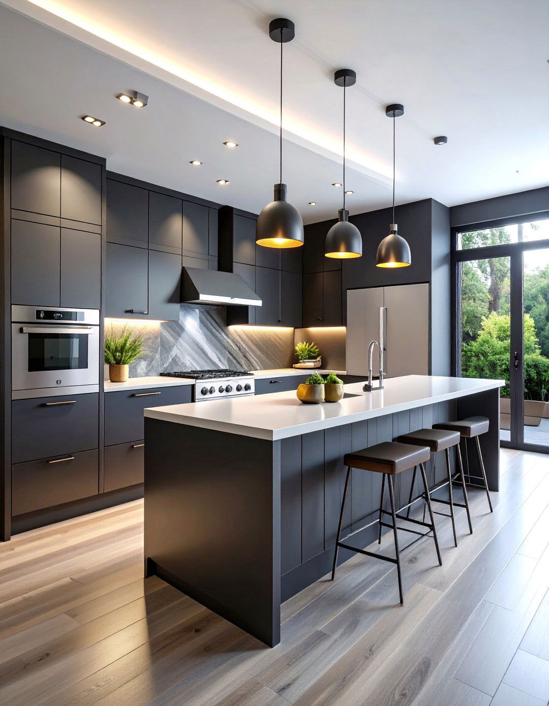 Charcoal Gray Shiplap with Minimalist Steel Features - 25 Shiplap Backsplash Ideas for Your Kitchen
