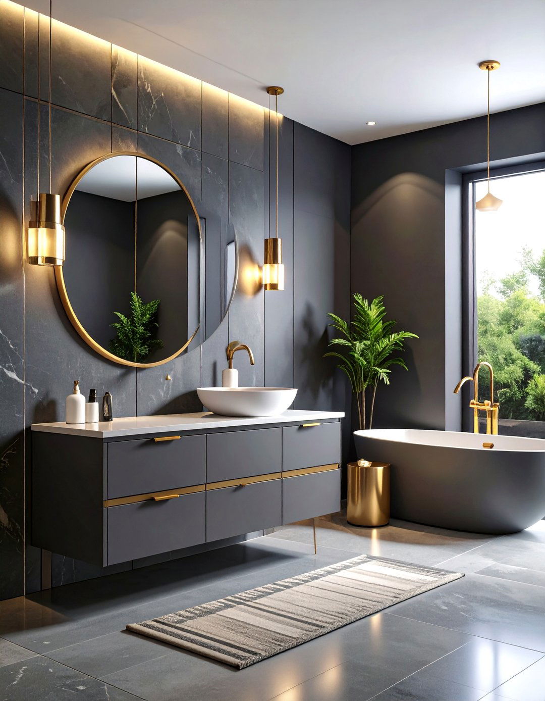 Charcoal Gray and Gold Contemporary Minimalism - 25 Gold Bathroom Ideas