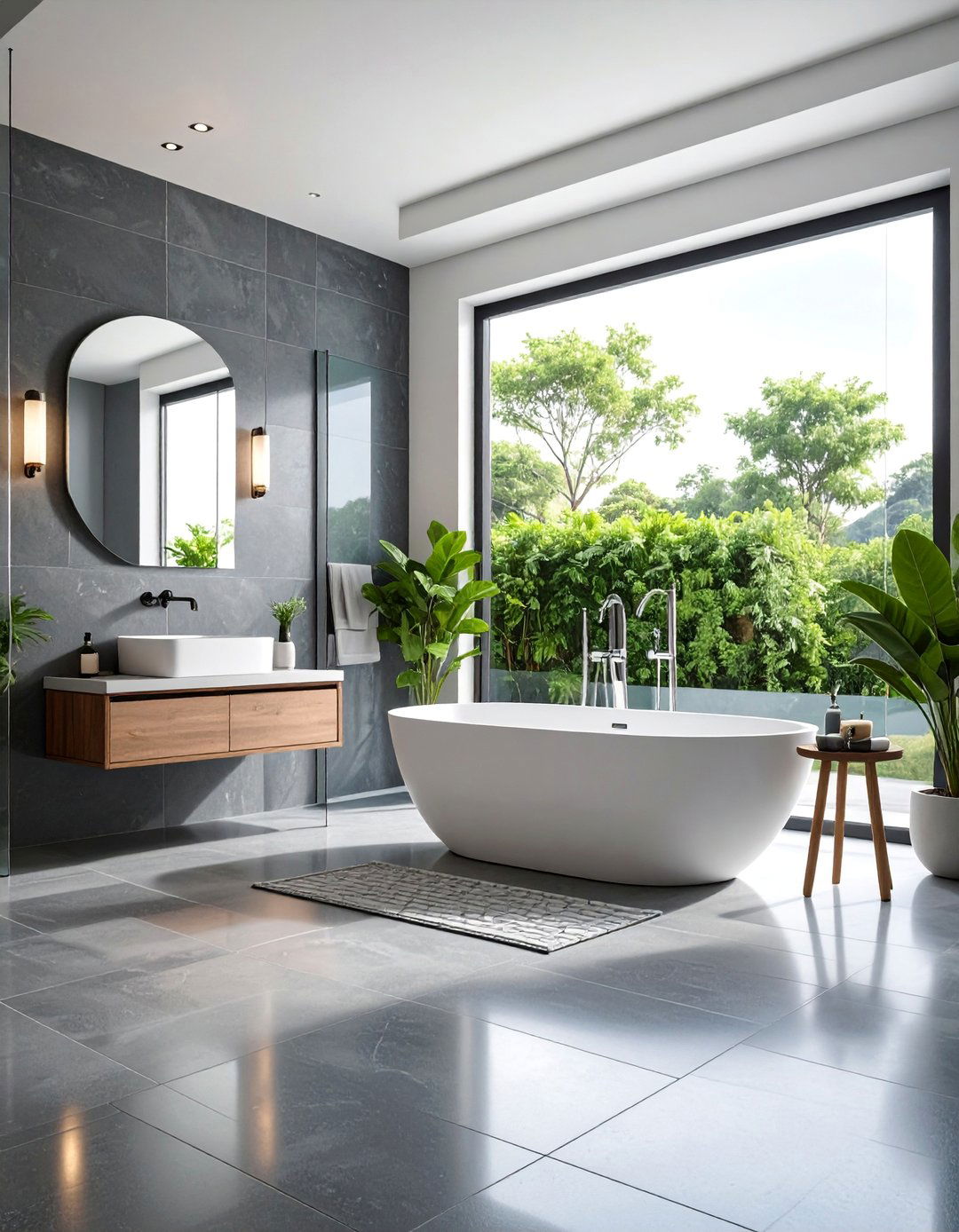 Charcoal Grey Large Format Wet Room - 25 Grey Tile Bathroom Ideas