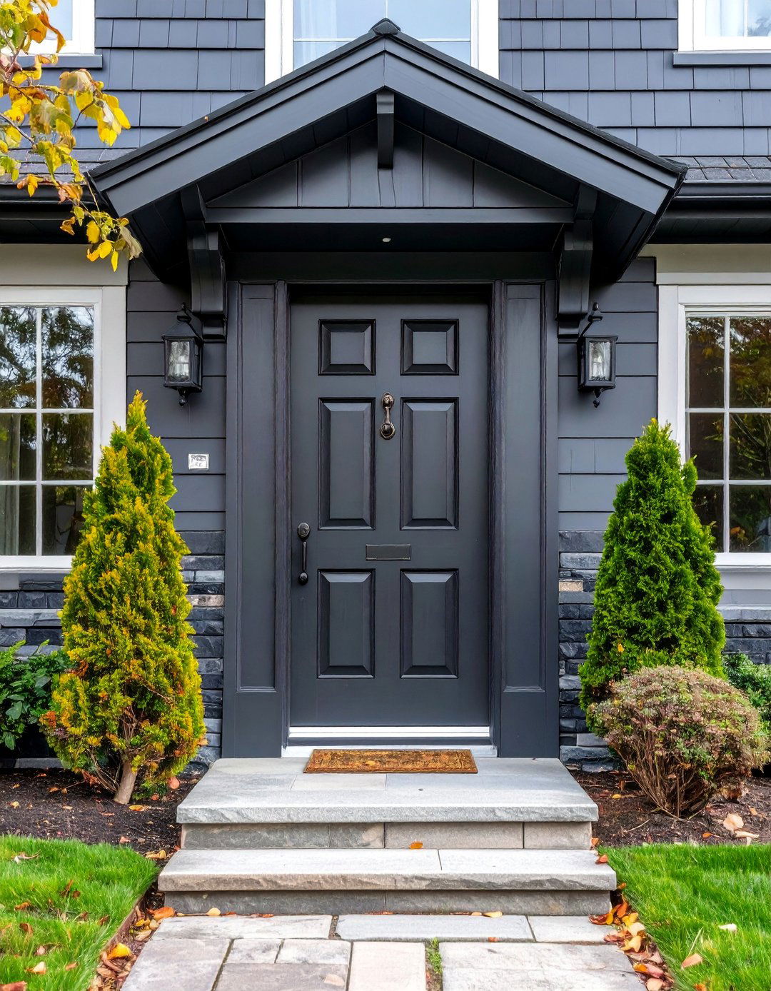 Charcoal Grey Wooden Door with Natural Grain Texture - 25 Grey Front Door Ideas