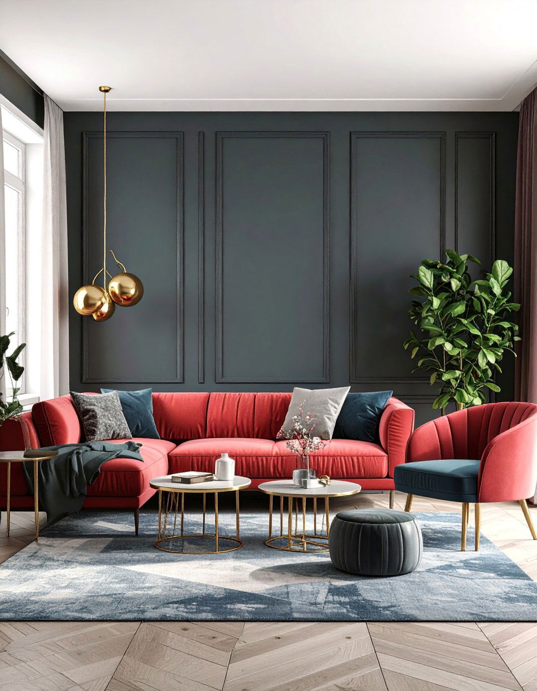 Charcoal Grey and Coral Living Room with Modern Vibrancy - 25 Two Colour Combination for Living Room