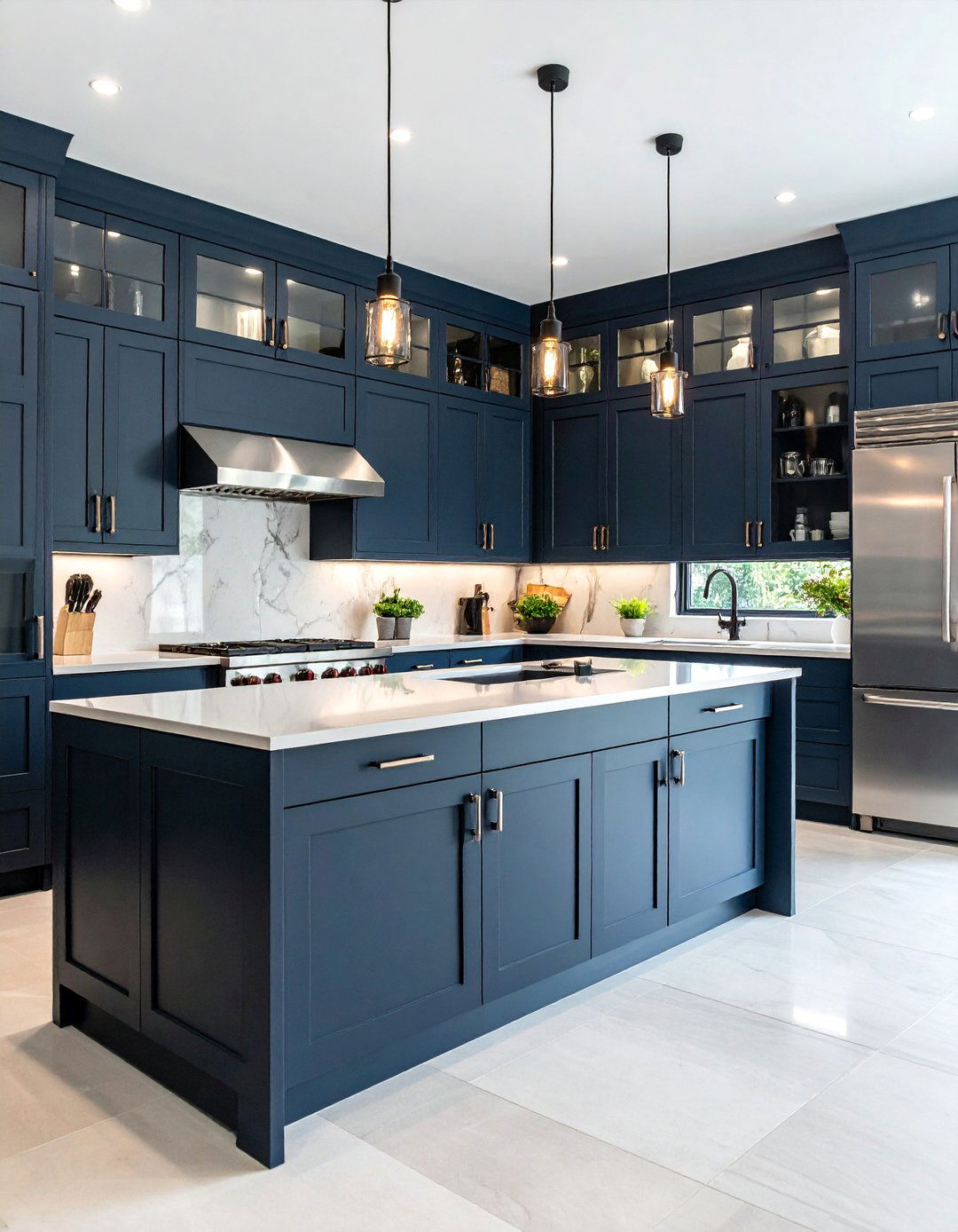 Charcoal Kitchen with Stainless Steel and Glass Accents - 25 Dark Kitchen Ideas
