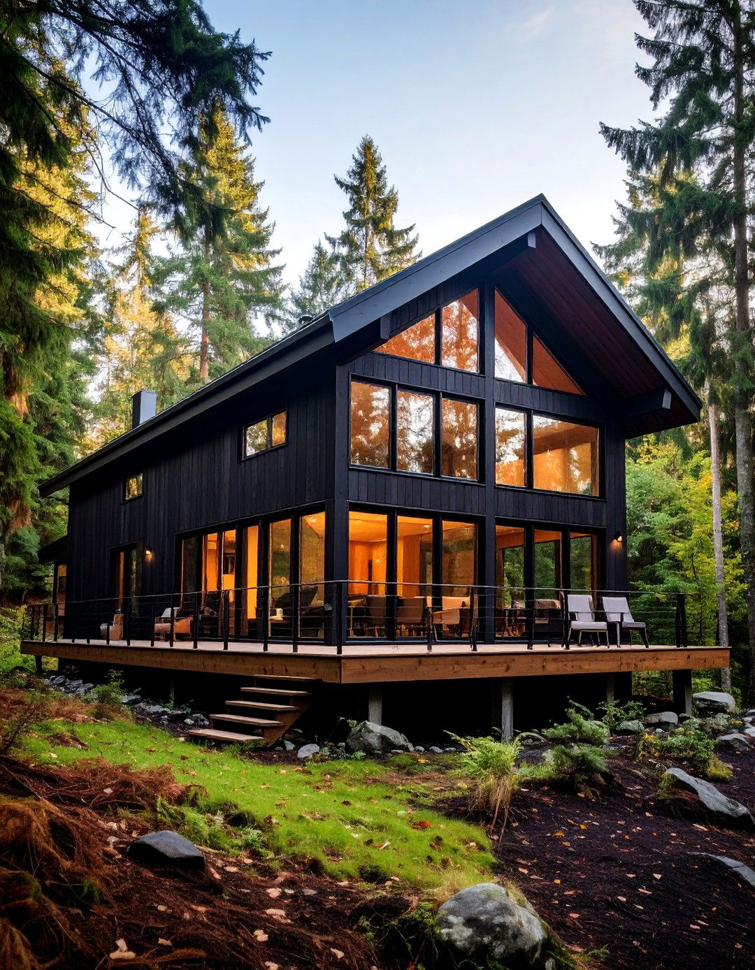 Charcoal Stained Wood Modern Cabin - 25 Modern Black Houses
