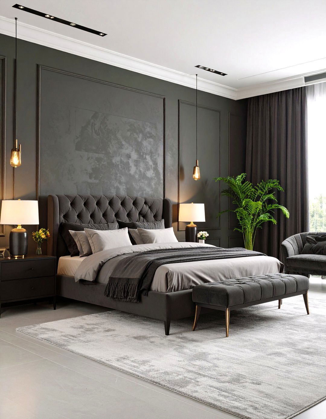 Charcoal Textured Wall Treatment Bedroom - 25 Charcoal Bedroom Ideas