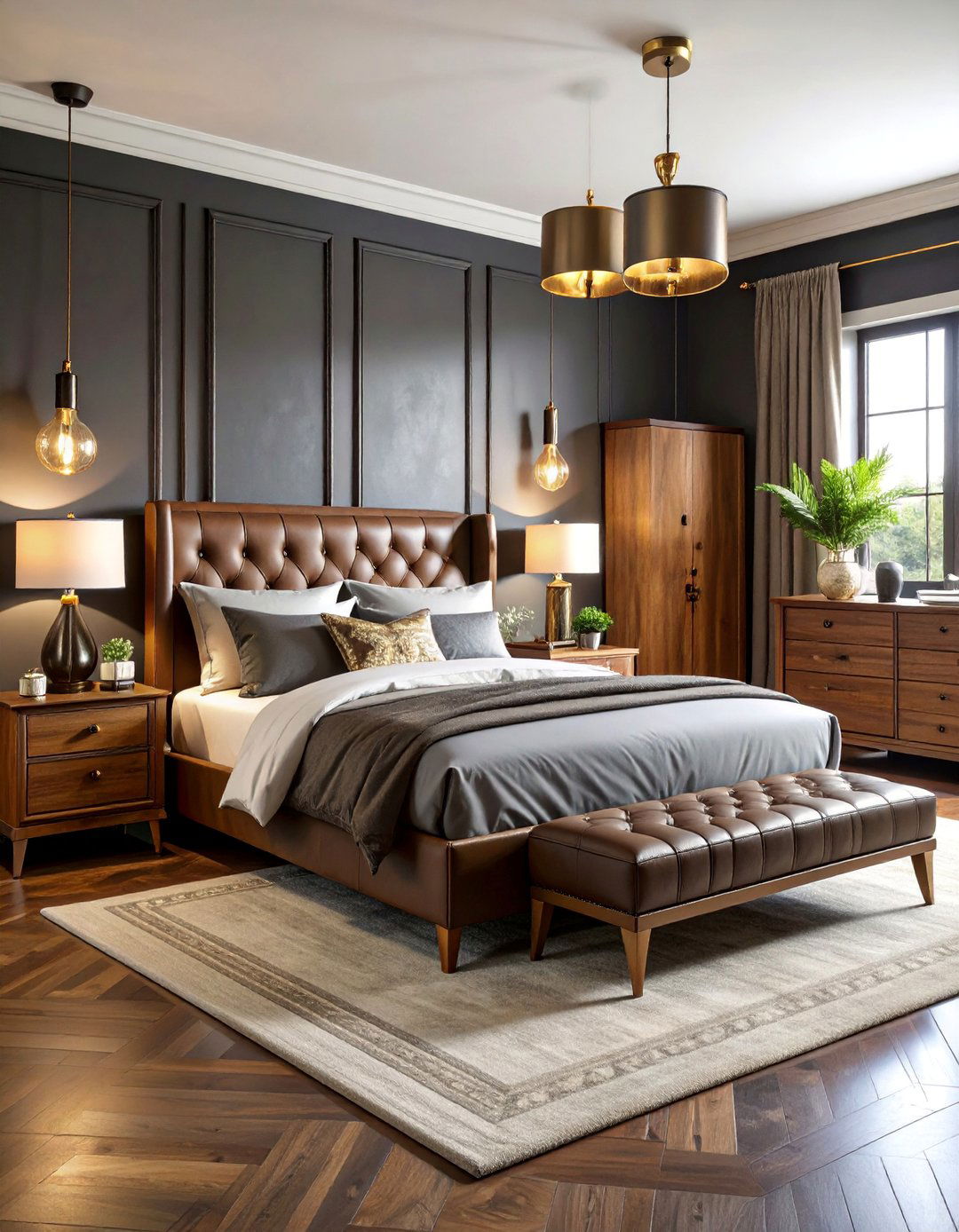Charcoal and Brass Masculine Bedroom - 25 Charcoal Bedroom Ideas