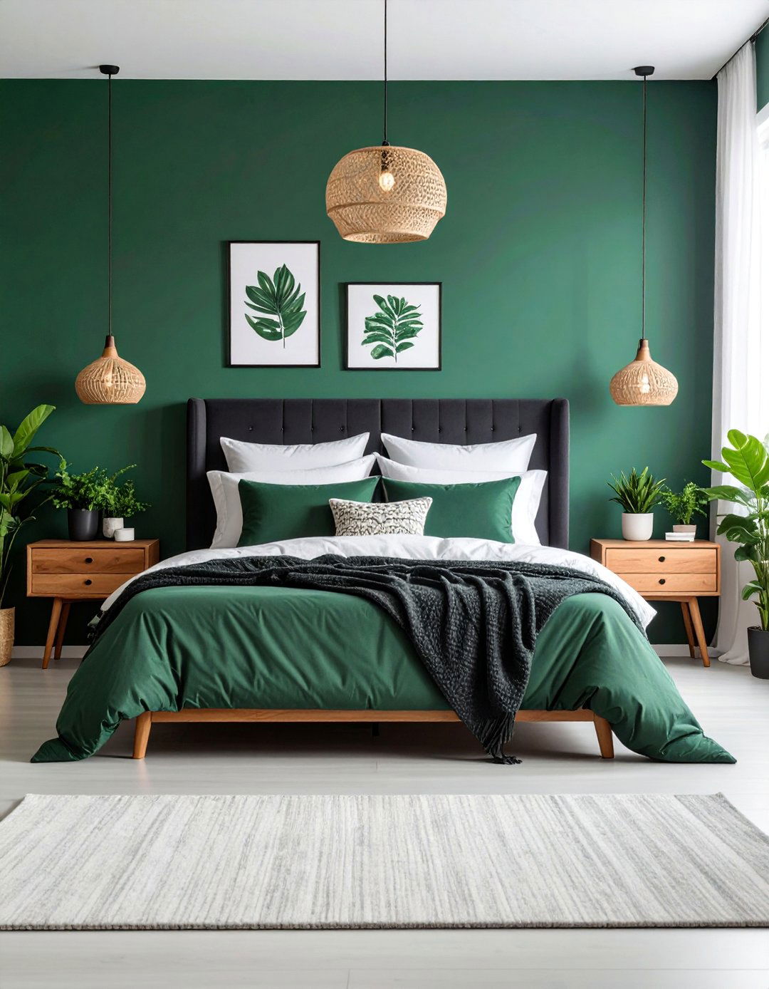 Charcoal and Emerald Green Botanical Bedroom - 25 Charcoal Bedroom Ideas
