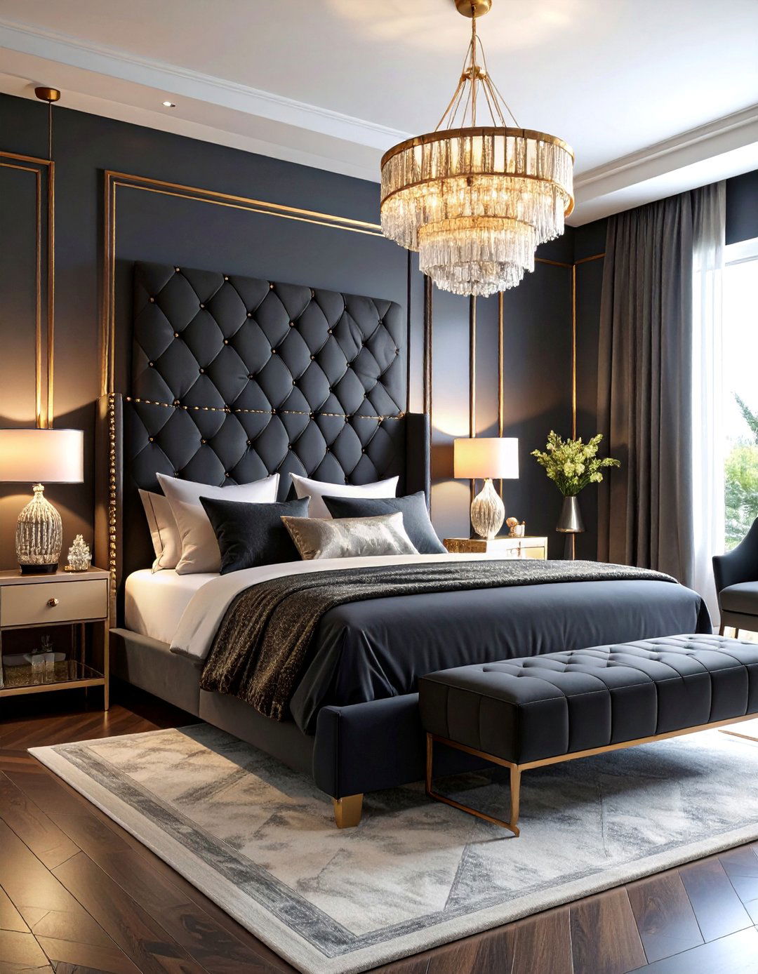Charcoal and Rose Gold Modern Glam - 25 Glam Bedroom Ideas