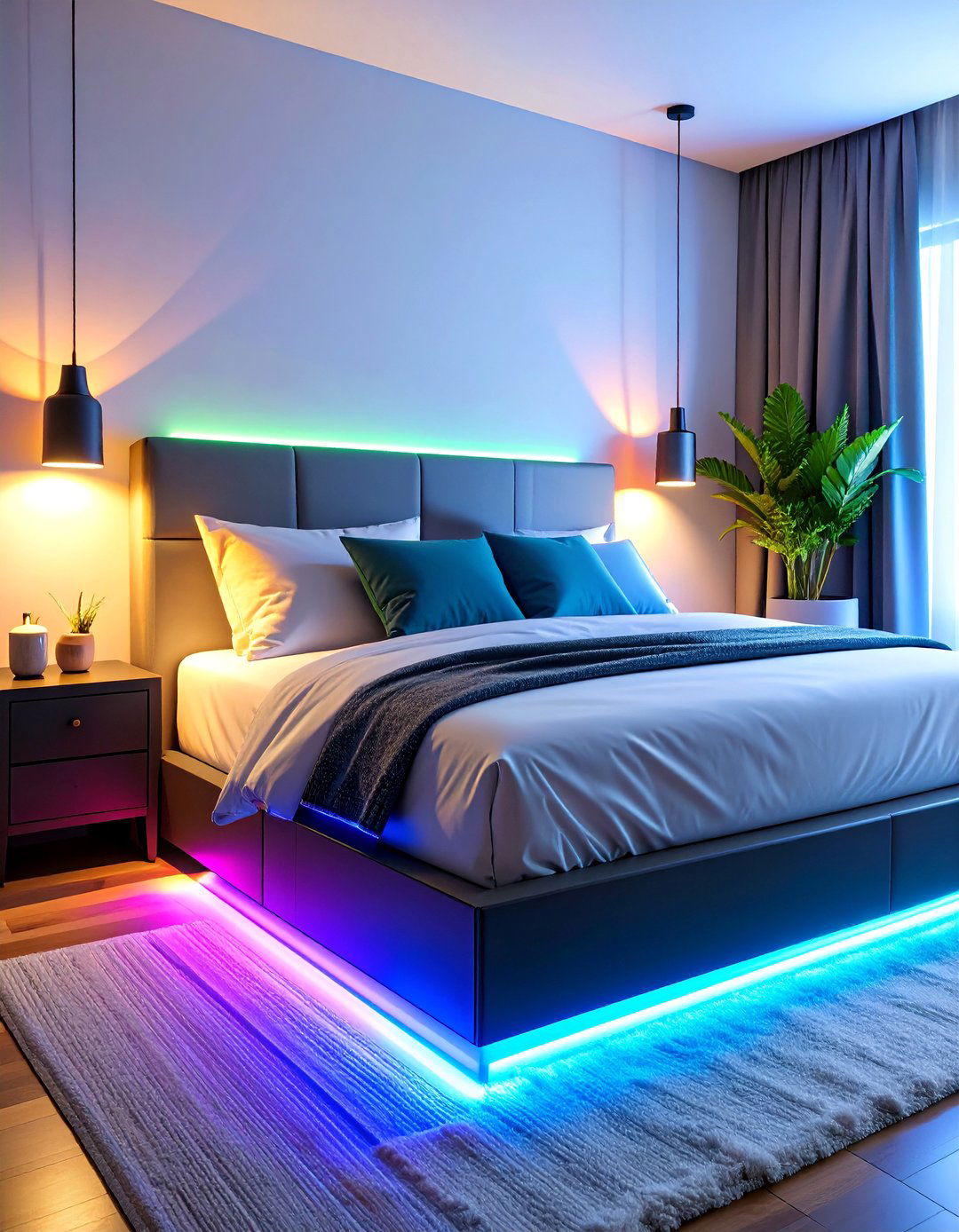 Charging Station Nightstand with LED Lighting - 25 Nightstand Ideas