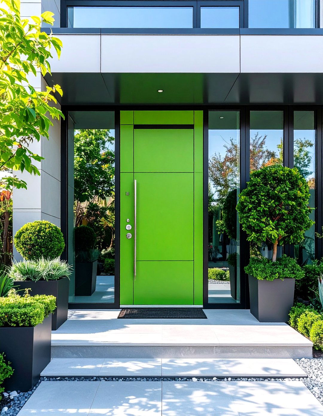 Chartreuse Green Front Door with Contemporary Glass - 25 Green Front Door Ideas
