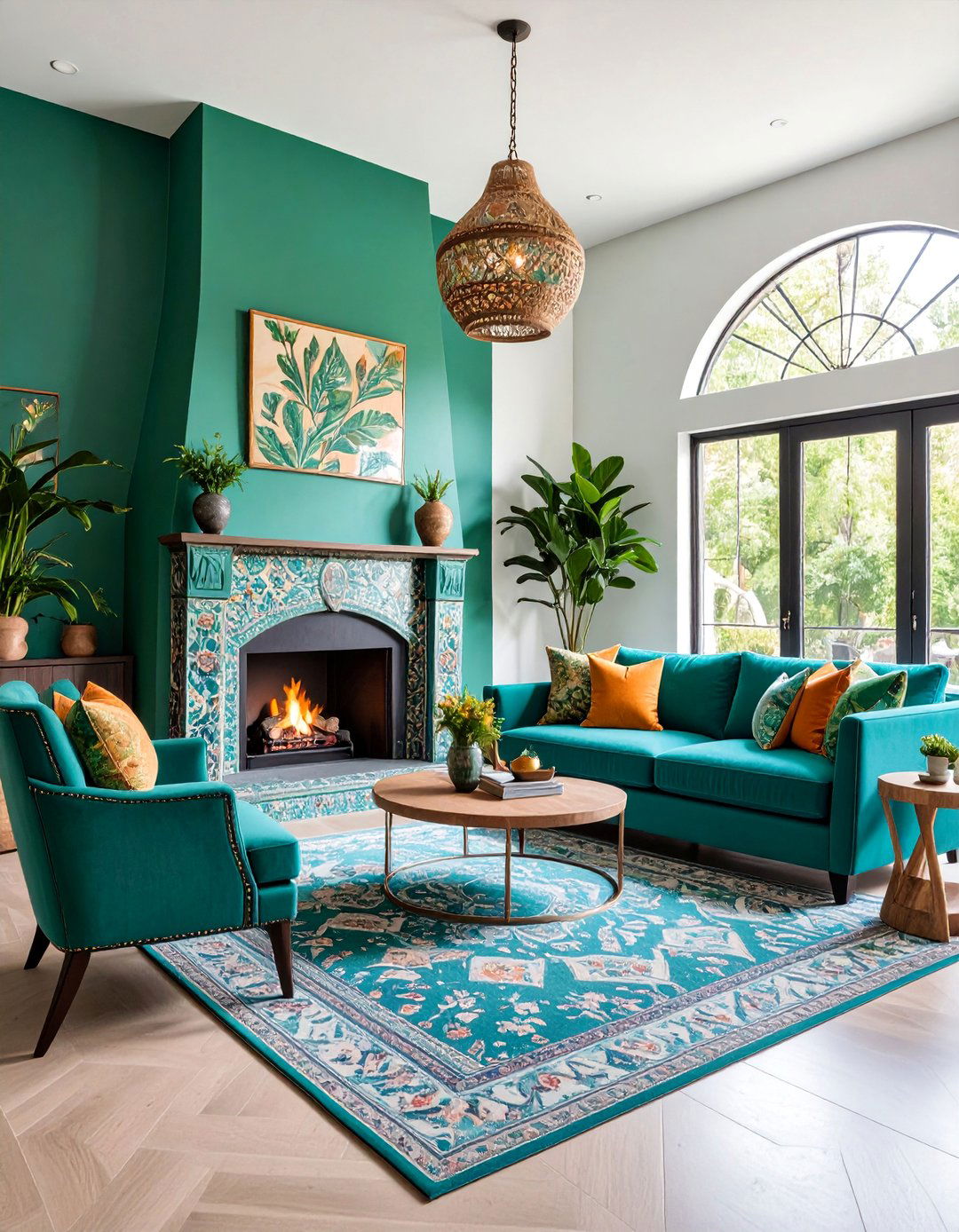 Chartreuse Green Hand Painted Decorative Tiles - 25 Green Fireplace Ideas