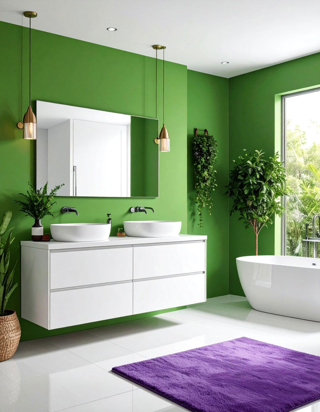 Chartreuse Green Powder Room with Purple Accents - 25 Green Powder Room Ideas