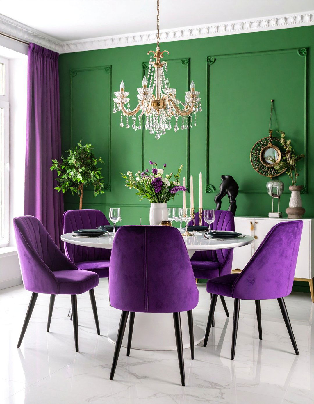 Chartreuse and Purple Eclectic Artistic - 25 Colorful Dining Room Ideas