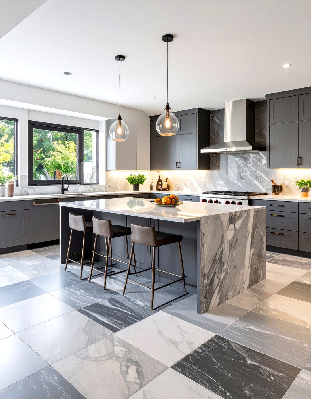 Checkerboard Limestone Kitchen Tiles - 25 Kitchen Floor Tile Ideas