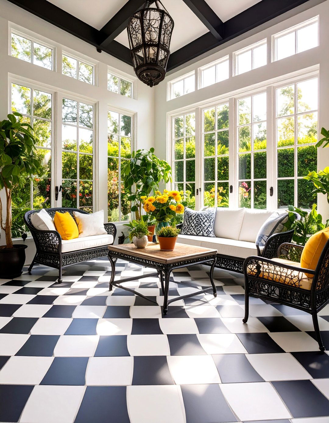 Checkerboard Pattern Classic Tiles - 25 Sunroom Tile Floor Ideas
