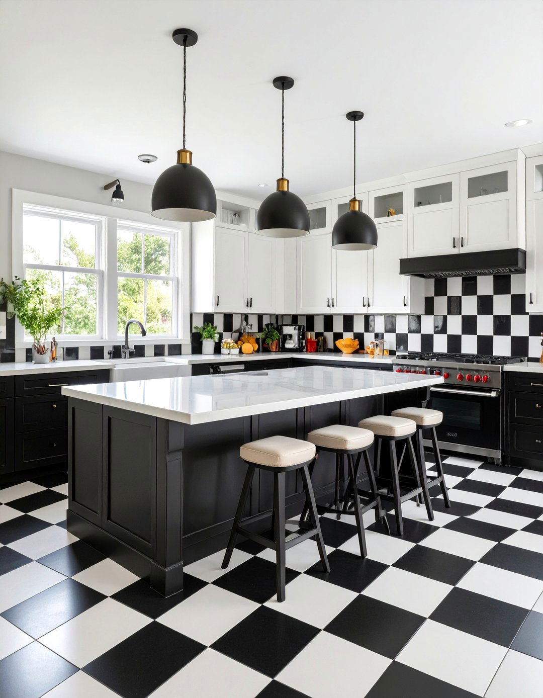 Checkerboard Pattern Kitchen Backsplash with Square Tiles - 25 Black and White Kitchen Backsplash Ideas