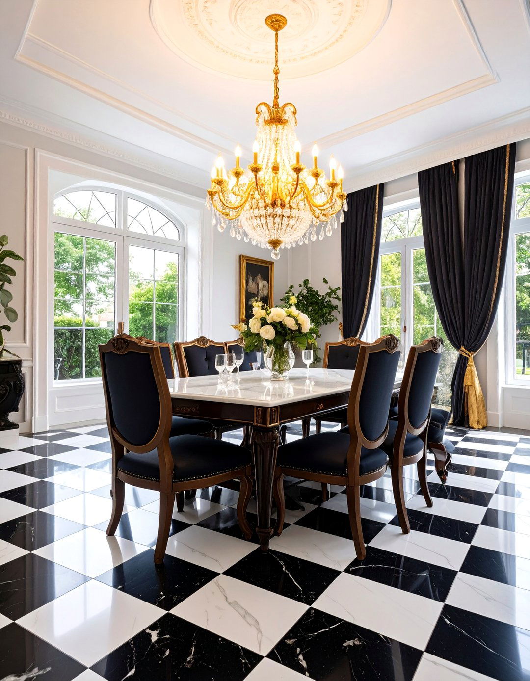 Checkered Floor Dining Room - 25 Preppy Room Ideas