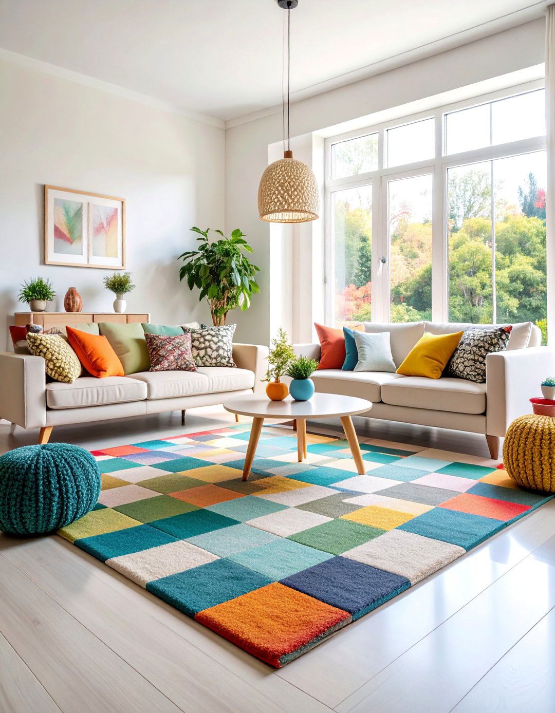 Checkered Pattern Playful Design Carpet - 25 Living Room Carpet Ideas