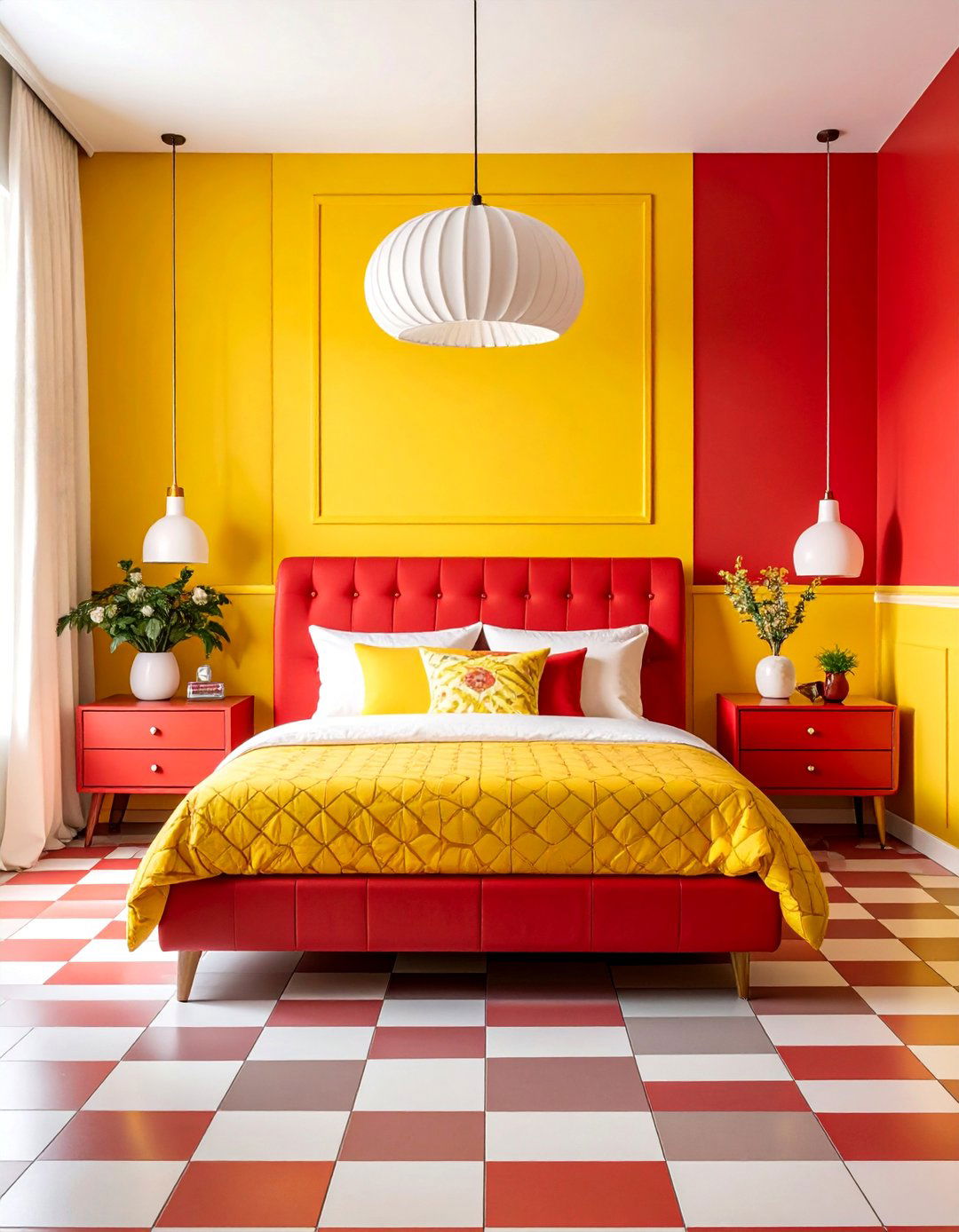 Cheerful Red and Yellow Retro Bedroom - 25 Red Bedroom Ideas