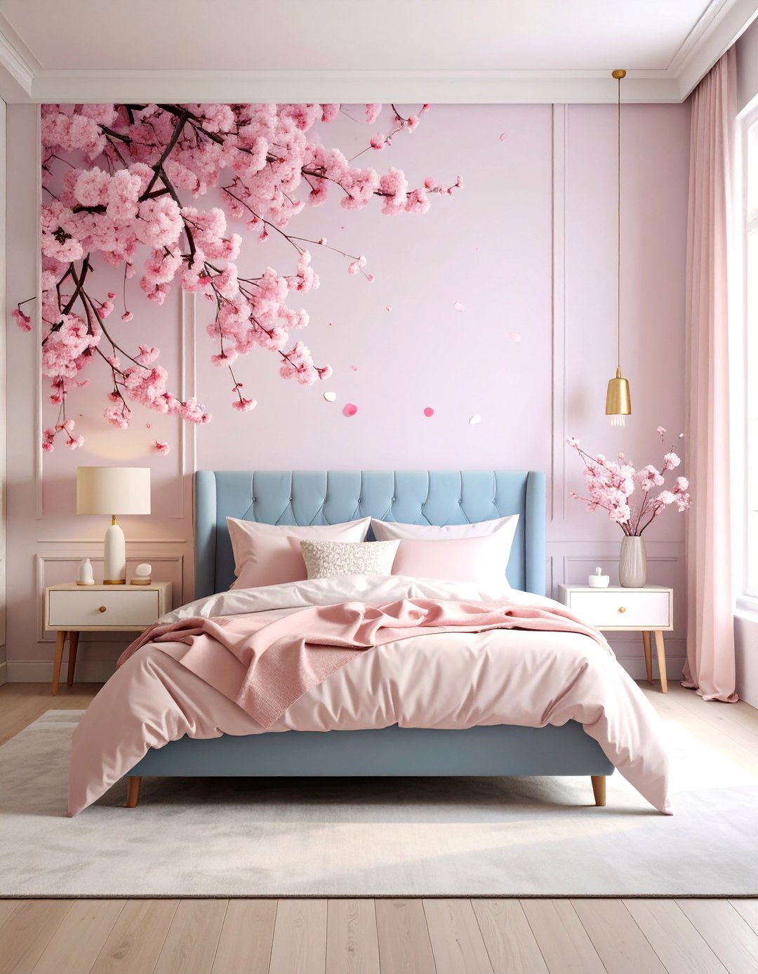 Cherry Blossom Wall Mural with Delicate Pink Blooms - 25 Wall Mural Ideas