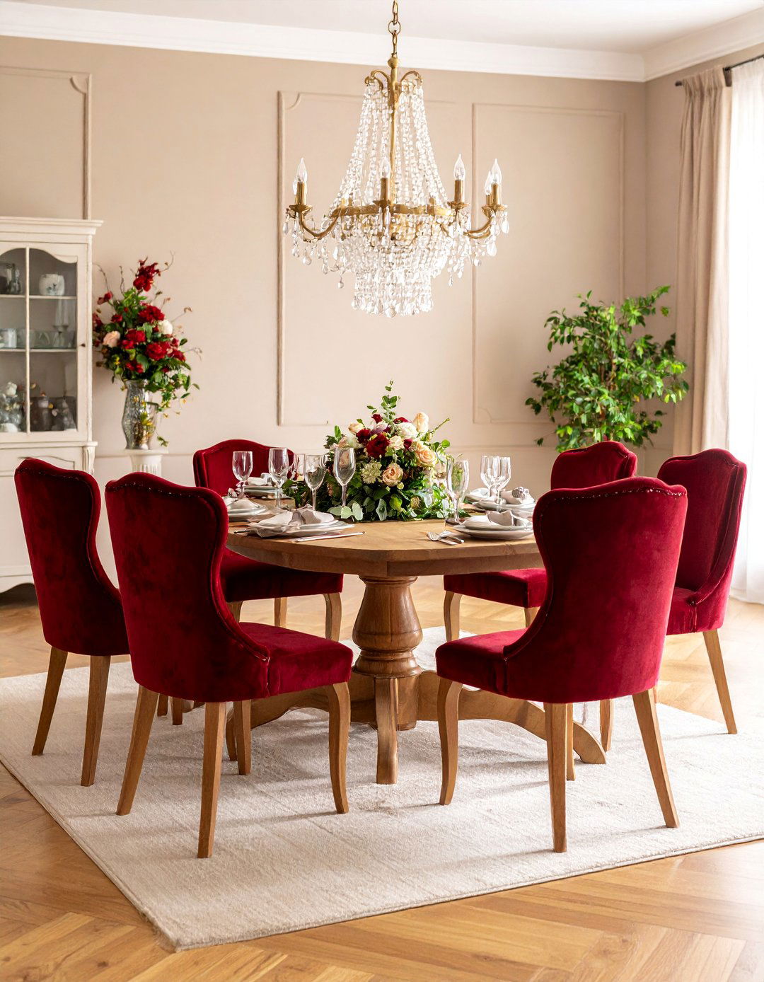 Cherry Red Velvet Dining Chairs - 25 Red Dining Room Ideas