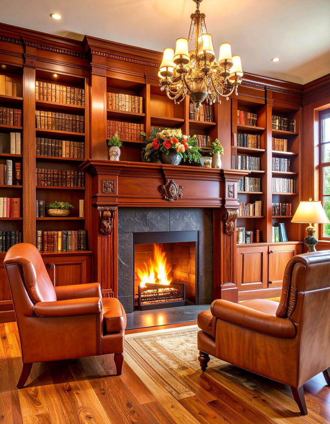 Cherry Wood Mantel with Warm Reddish Tones - 25 Wood Mantel Ideas