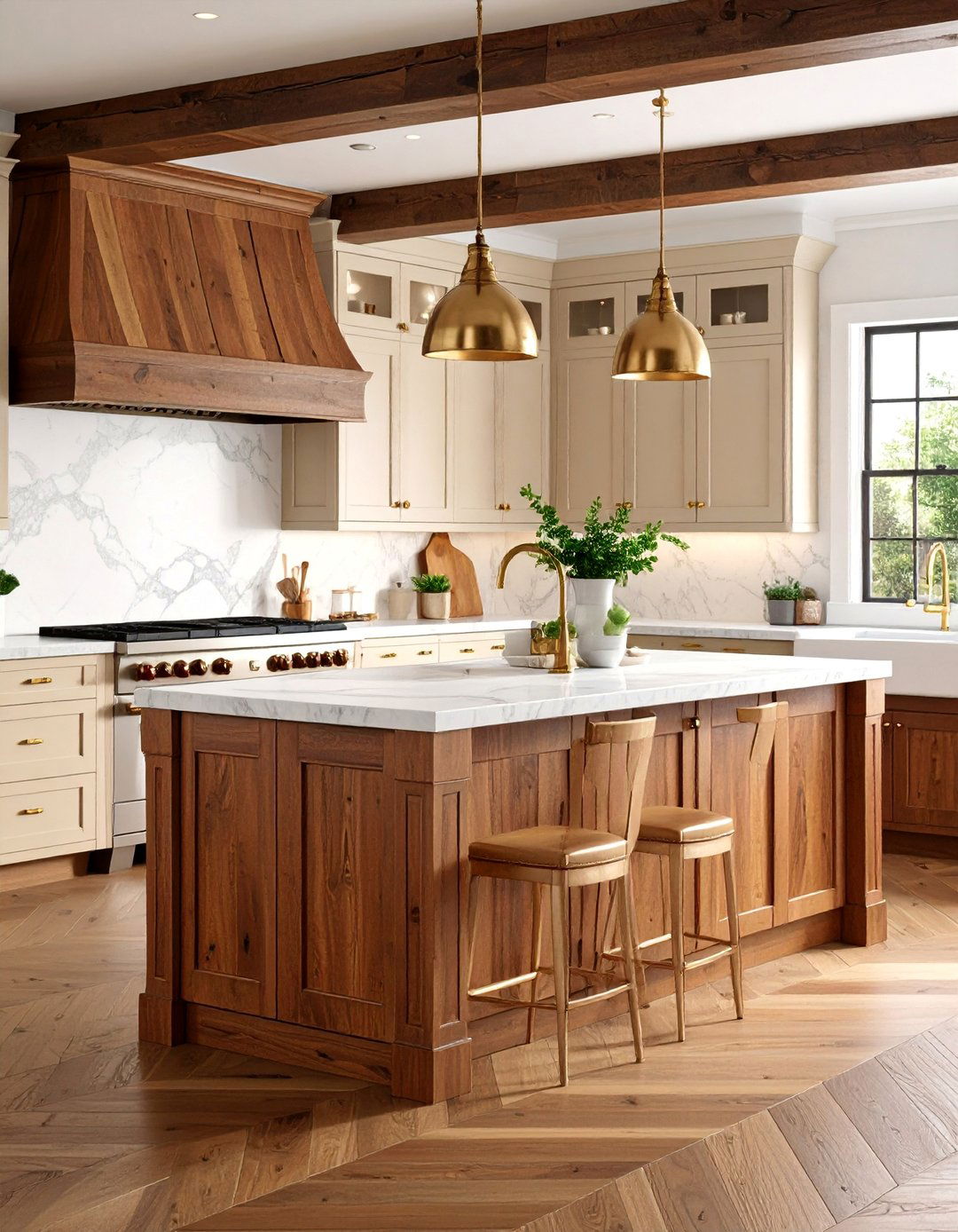 Cherry Wood Shiplap with Traditional Brass Elements - 25 Shiplap Backsplash Ideas for Your Kitchen