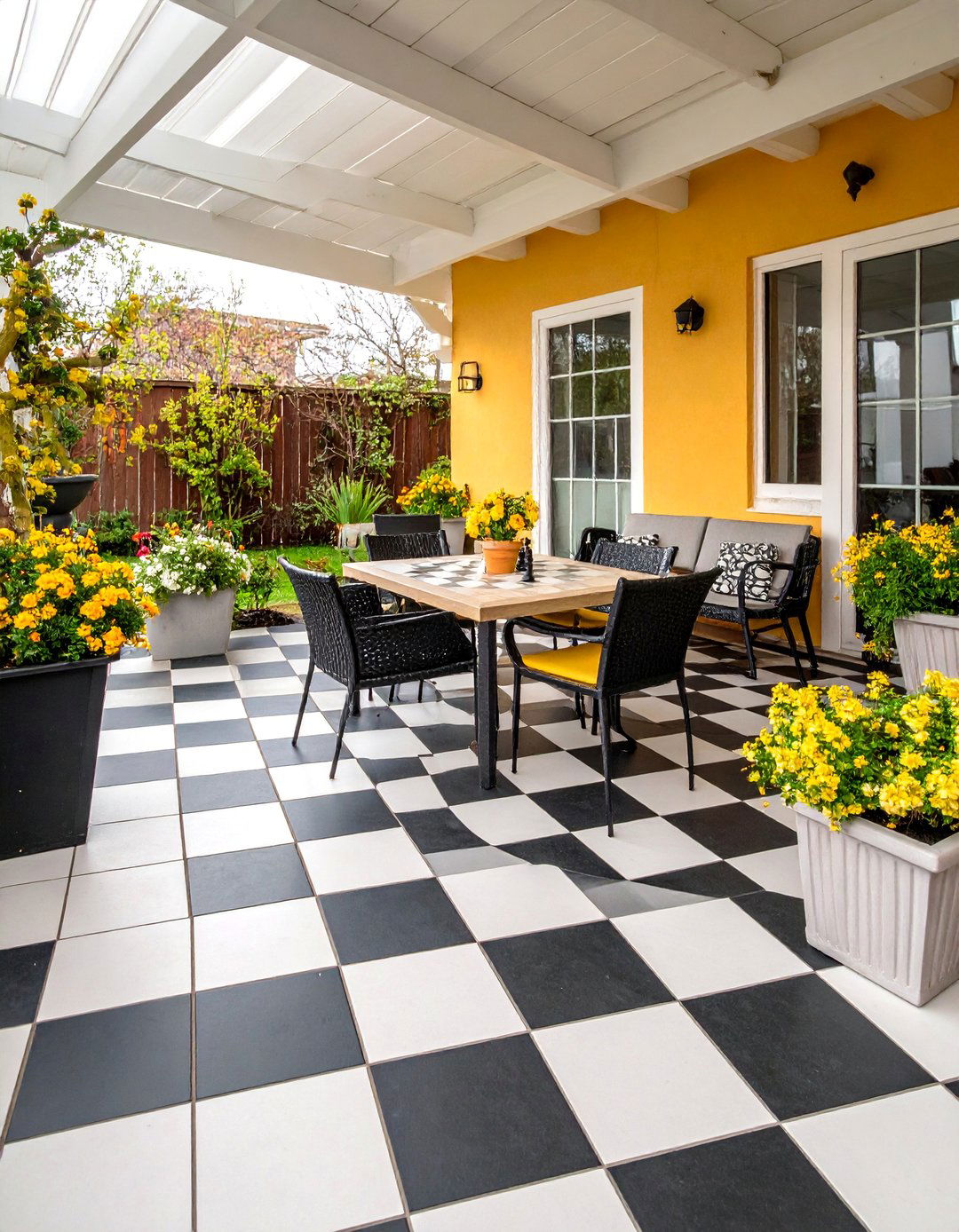 Chess Themed Patio with Game Inspired Elements - 25 Black and White Patio Ideas