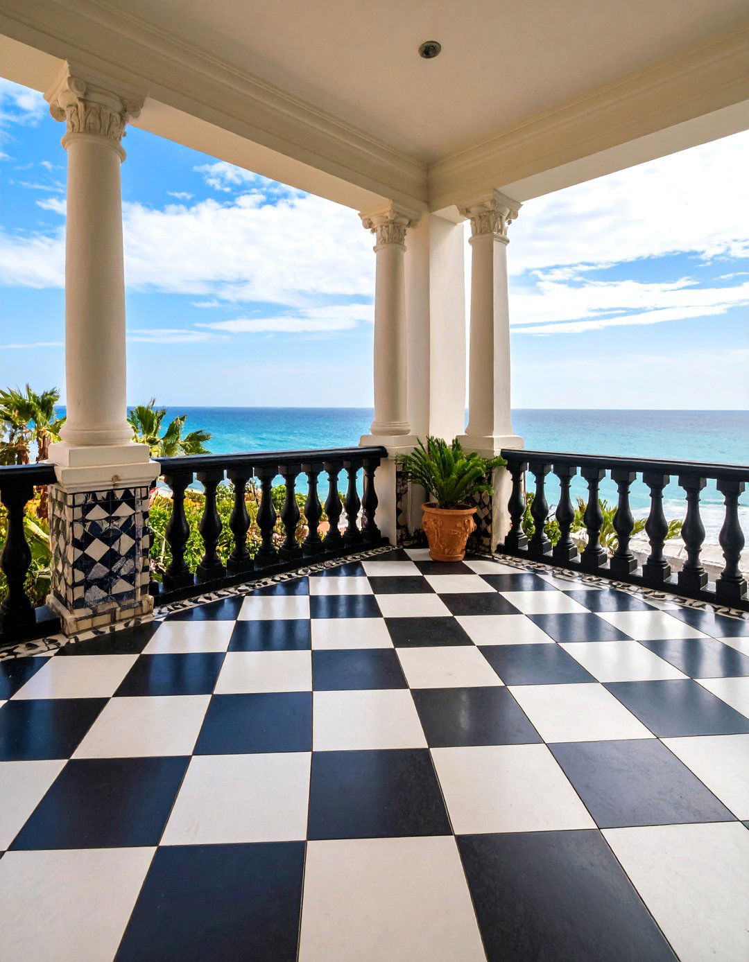 Chessboard Pattern Balcony with Classic Elegance - 25 Balcony Tiles Ideas