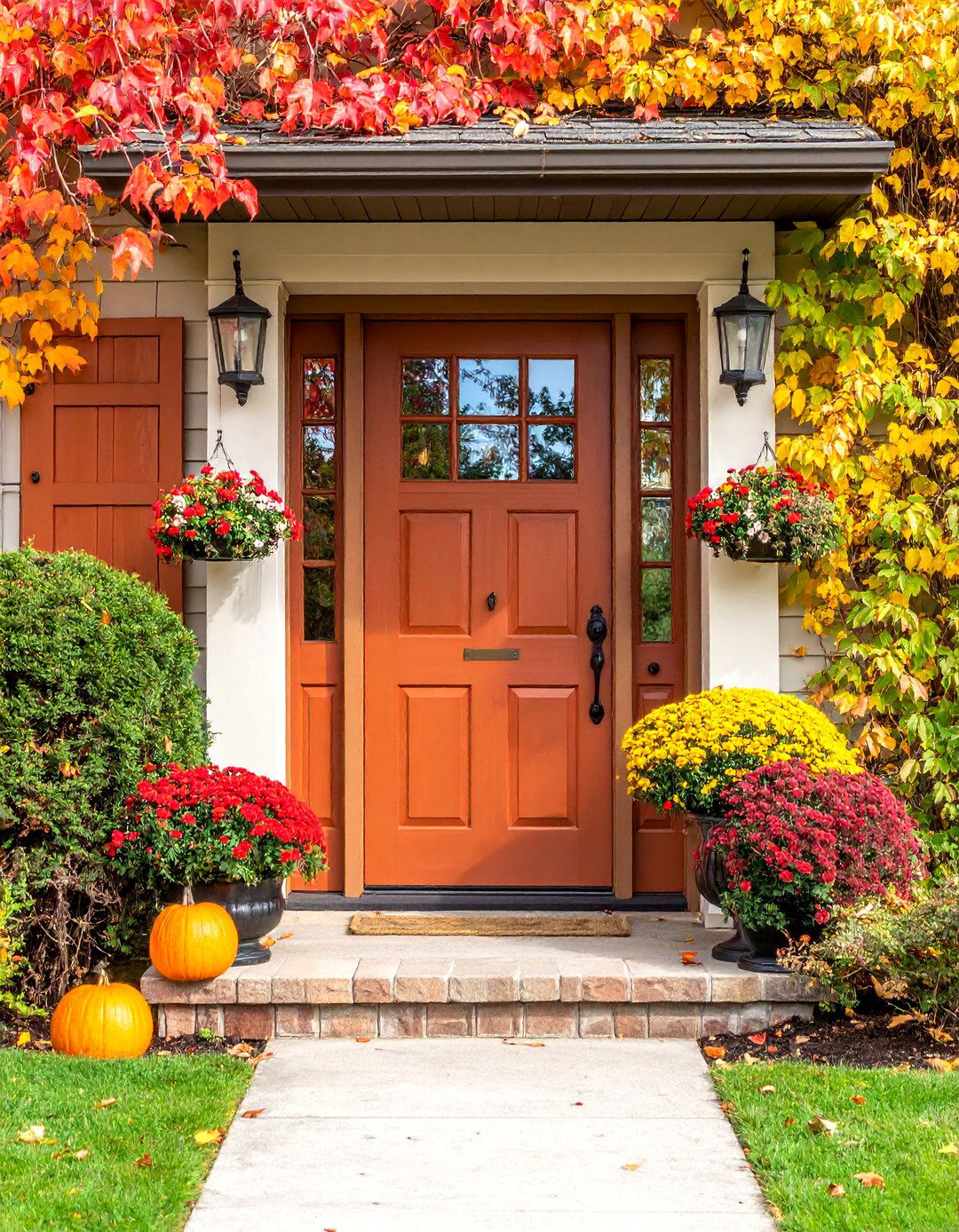 Chestnut Brown Front Door with Rustic Iron Hardware - 25 Brown House Front Door Colors