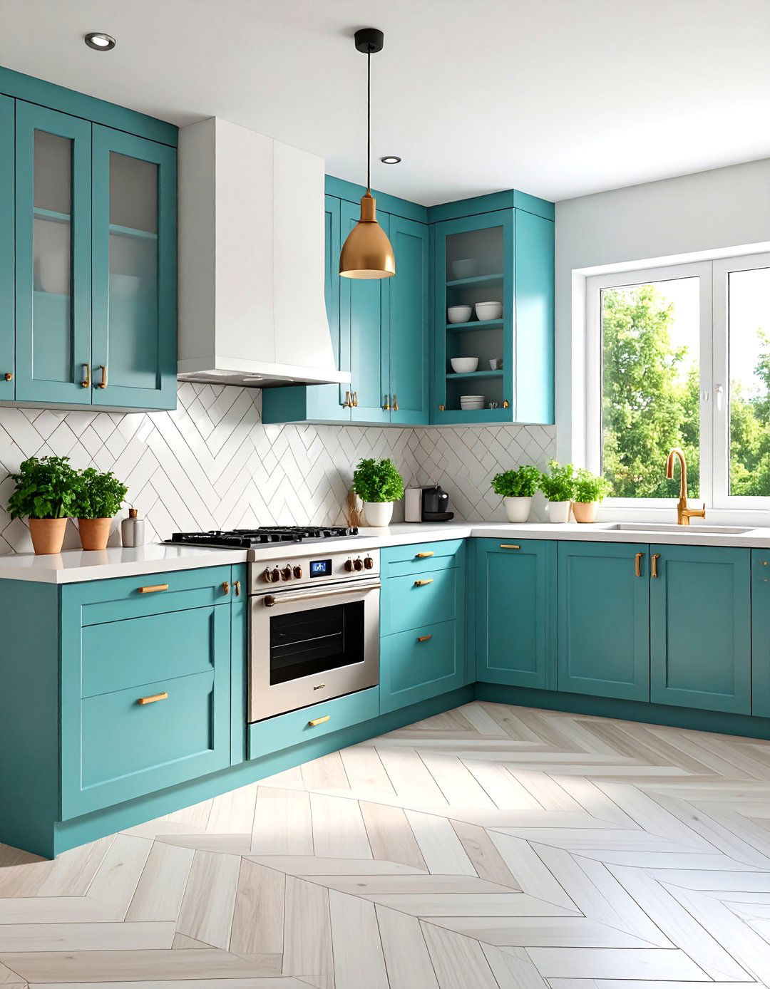 Chevron Pattern White Ceramic Tiles - 25 White Cabinet Kitchen Backsplash Ideas
